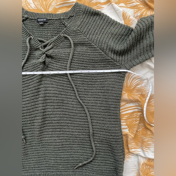 Torrid ribbed lace up sweater dk olive 0 (21” ptp) - Picture 3 of 5
